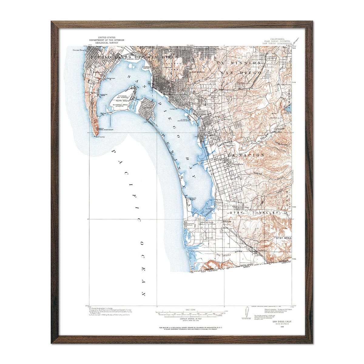 San Diego, CA 1930 USGS Map - Muir Way - Vintage Map