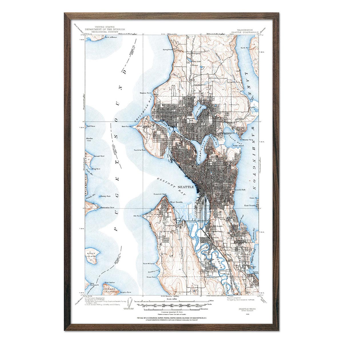 Seattle, WA 1908 USGS Map - Muir Way - Vintage Map