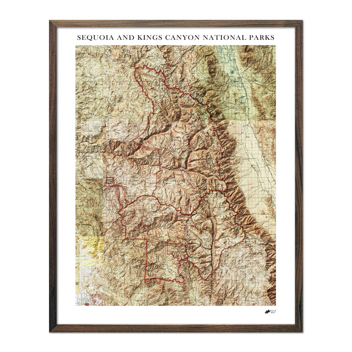 Sequoia and Kings Canyon Shaded Relief Map - Muir Way - Relief Series