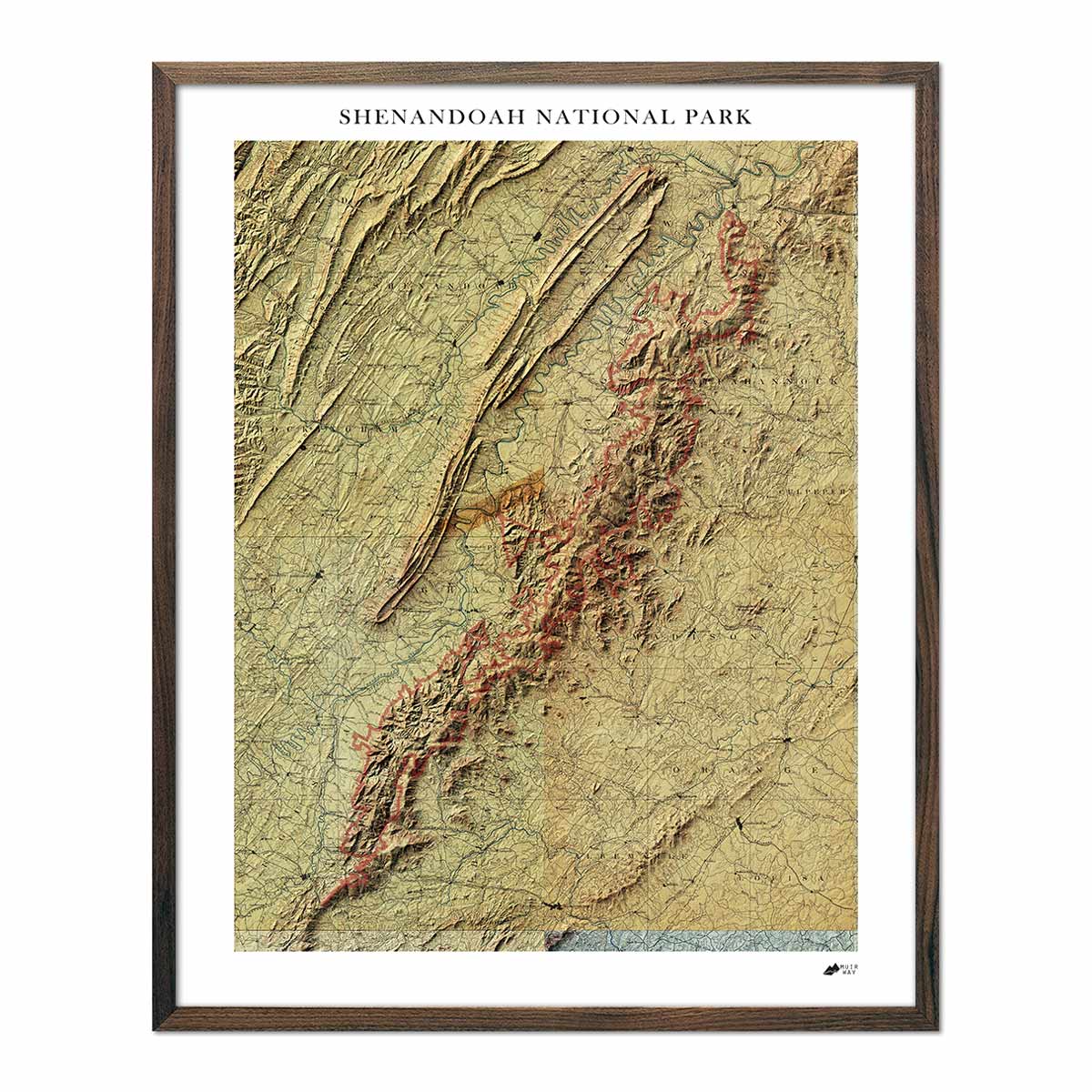 Shenandoah Shaded Relief Map - Muir Way - Relief Series