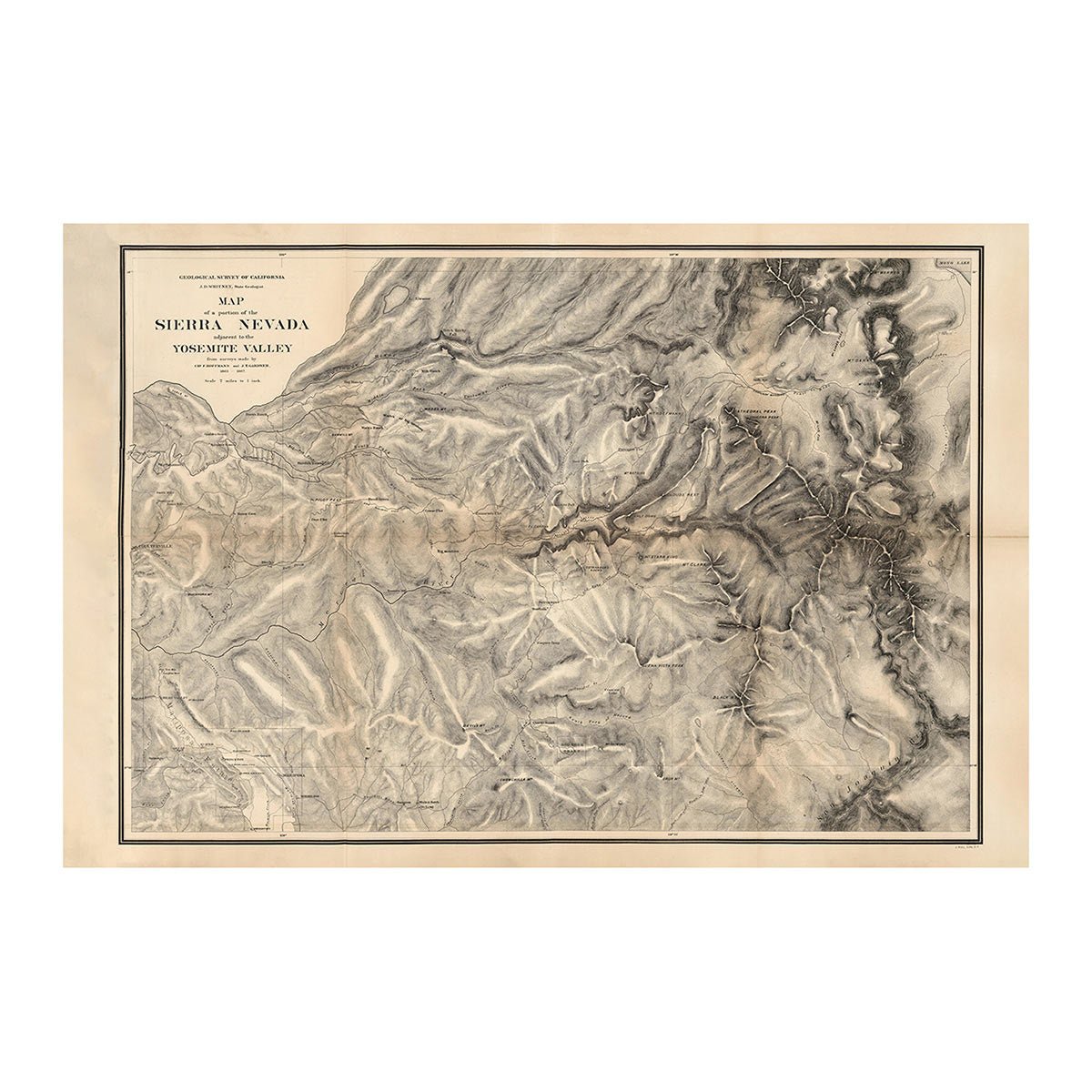 Map of Sierra Nevada, Yosemite 1868 - Muir Way -