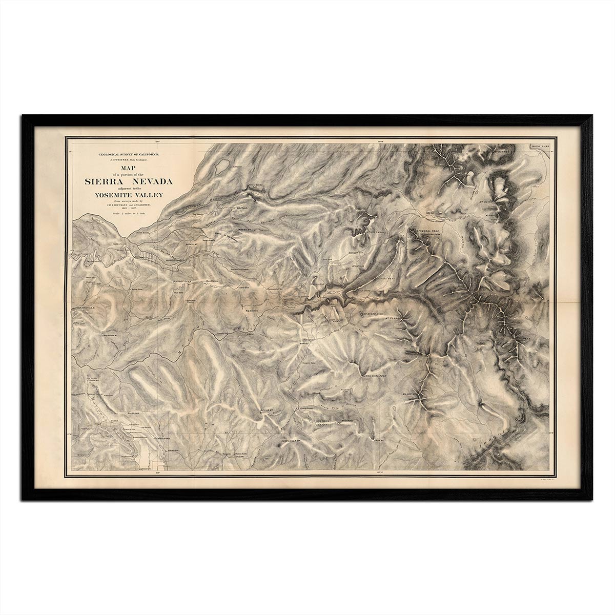Map of Sierra Nevada, Yosemite 1868 - Muir Way -