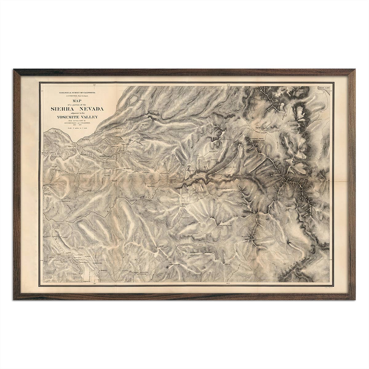 Map of Sierra Nevada, Yosemite 1868 - Muir Way -