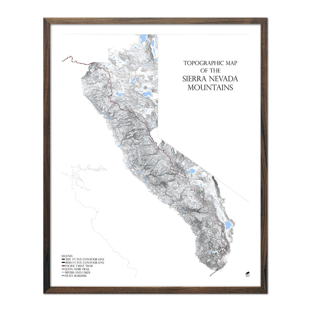Sierra Nevada Mountains Map - Muir Way - Range Series