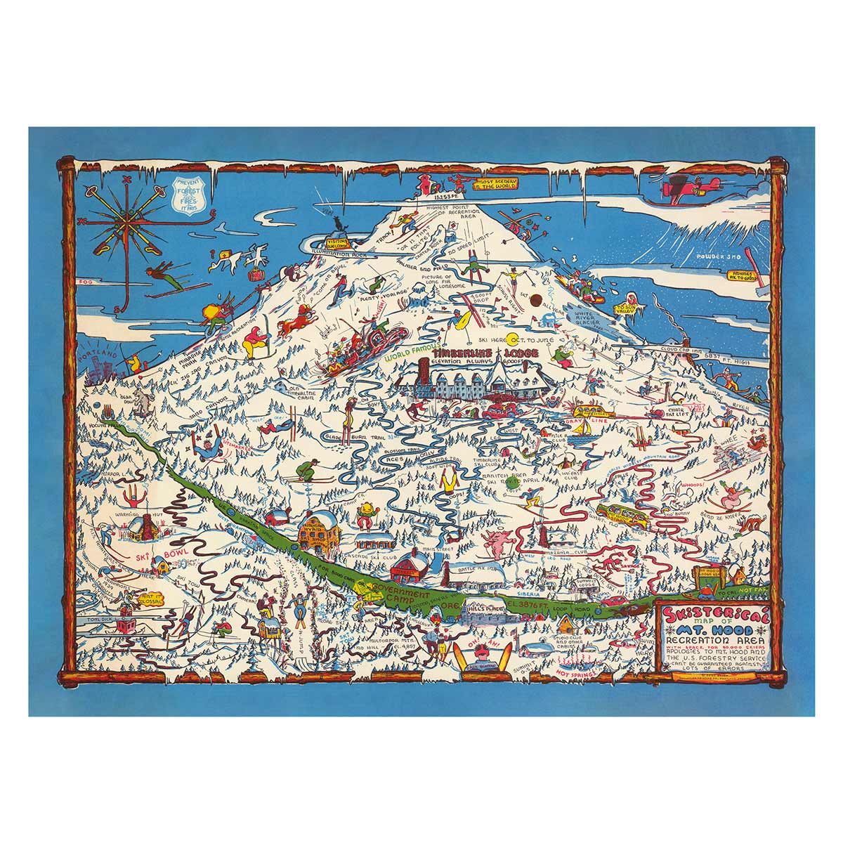 Skisterical Map of Mt Hood Recreational Area 1939 - Muir Way - Vintage Map