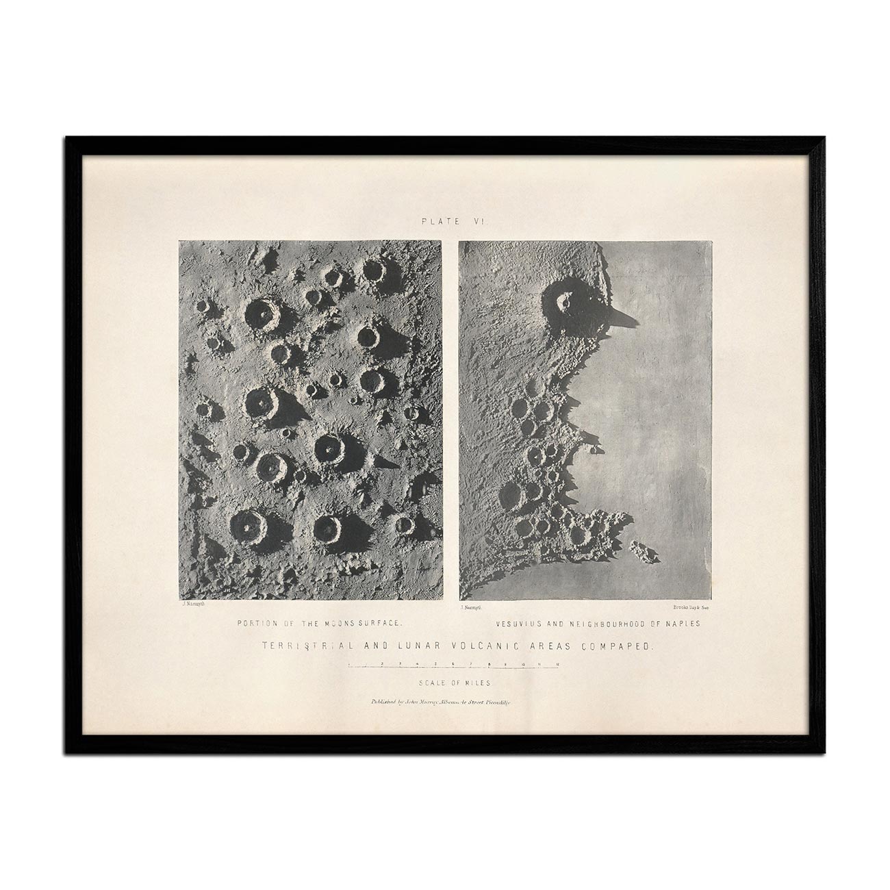 1874 Terrestrial and Lunar Volcanic Areas Compared Print - Muir Way - Astronomy