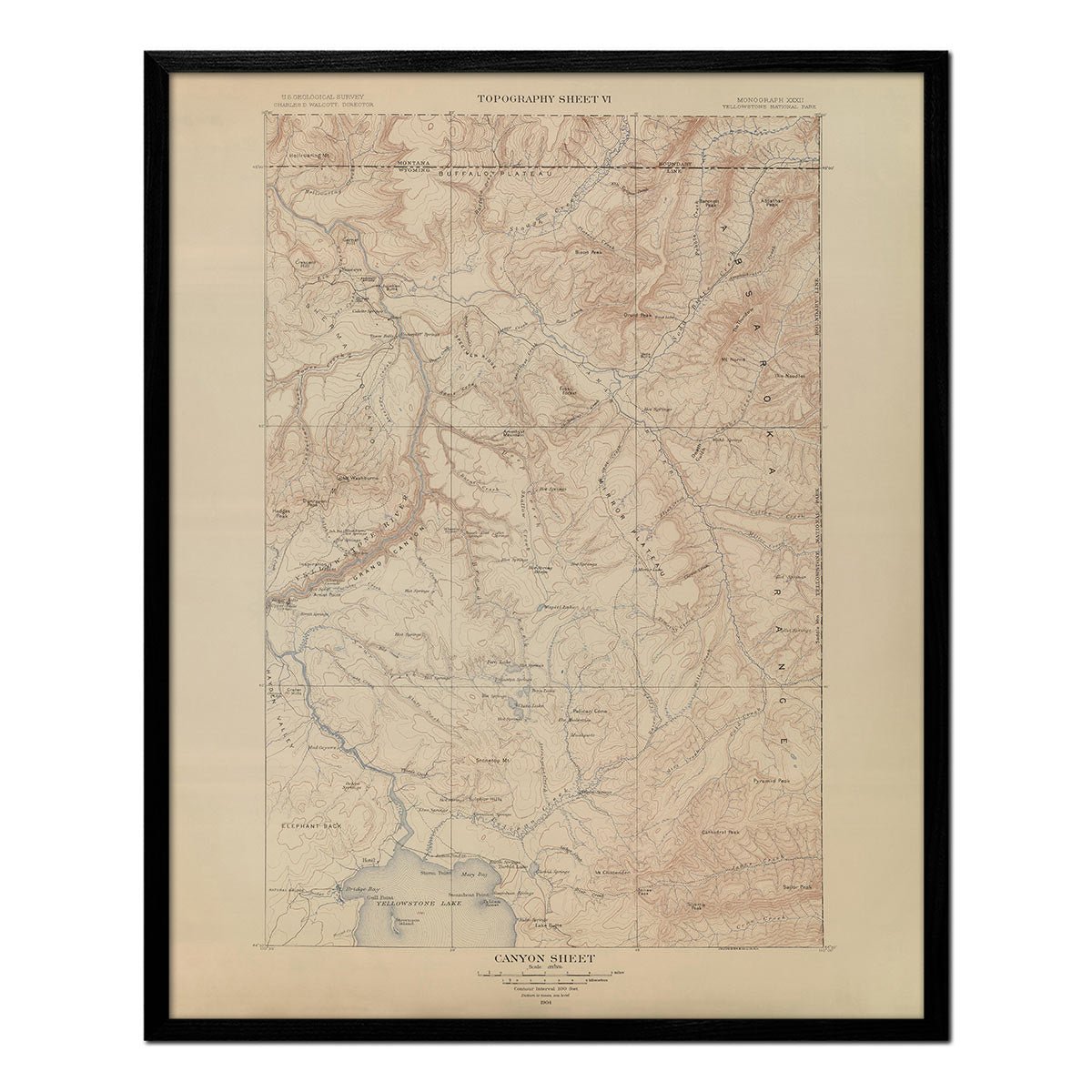 Yellowstone Topographic Map of Canyon Section 1904 Map - Muir Way - Vintage Map