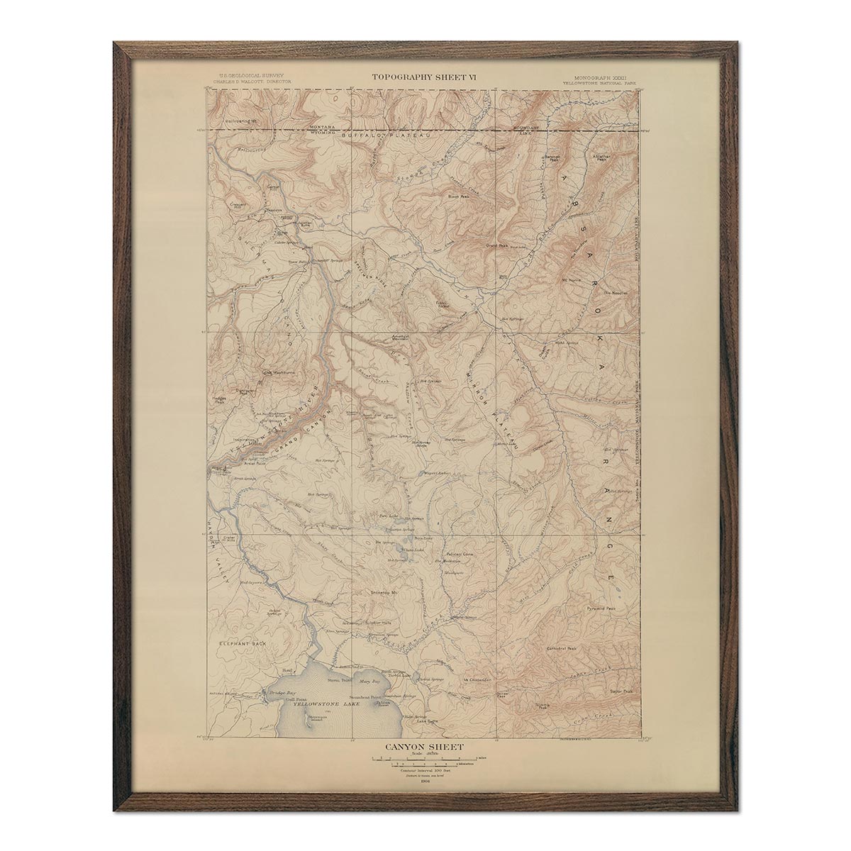 Yellowstone Topographic Map of Canyon Section 1904 Map - Muir Way - Vintage Map