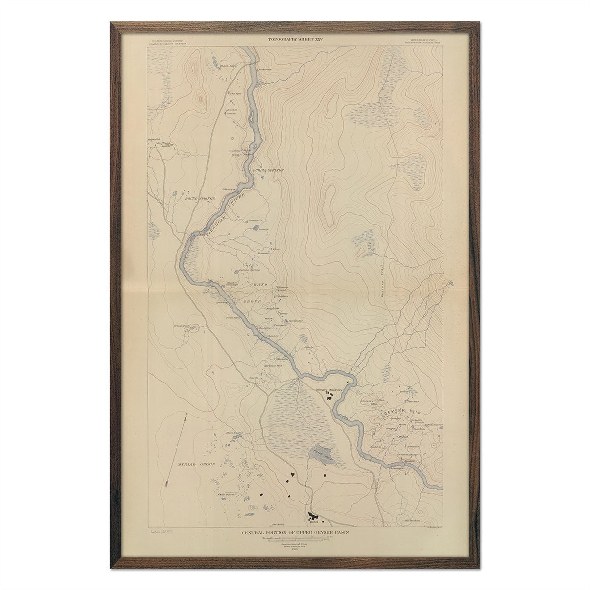 Yellowstone Topographic Map of Central Upper Geyser Basin 1904 Map - Muir Way - Vintage Map