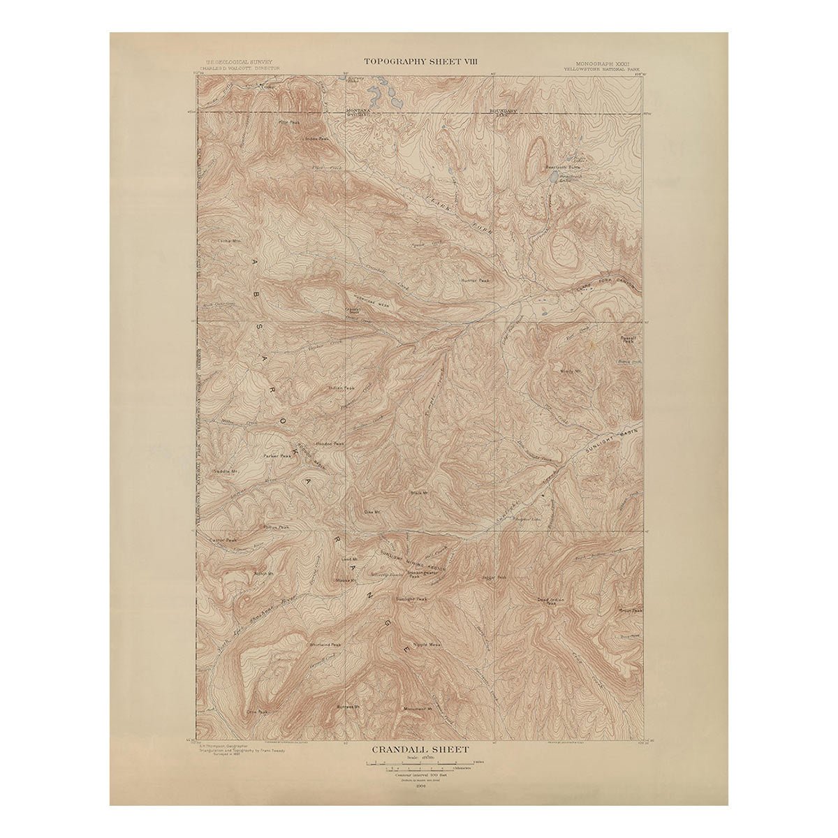 Yellowstone Topographic Map of Crandall 1904 Map - Muir Way - Vintage Map