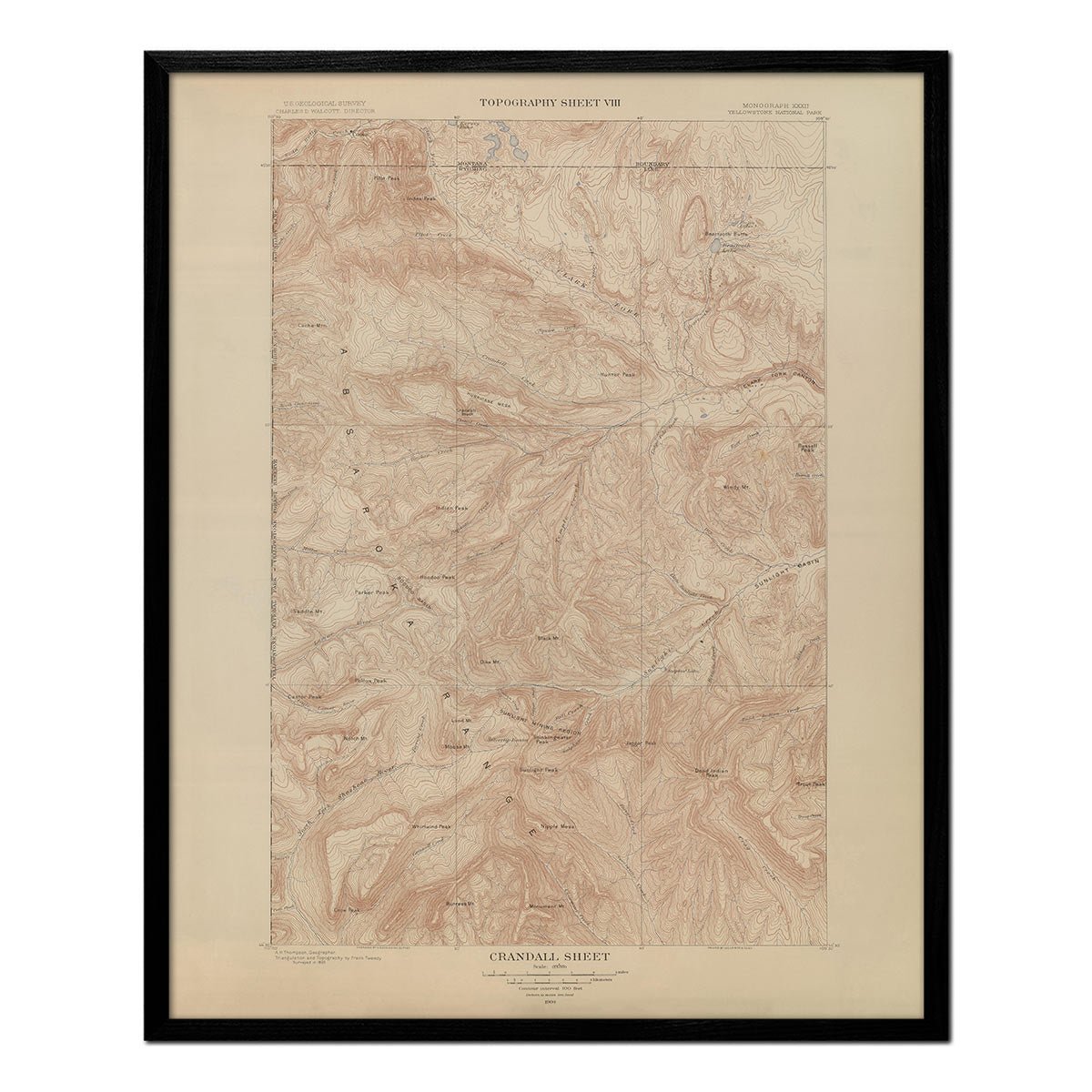 Yellowstone Topographic Map of Crandall 1904 Map - Muir Way - Vintage Map