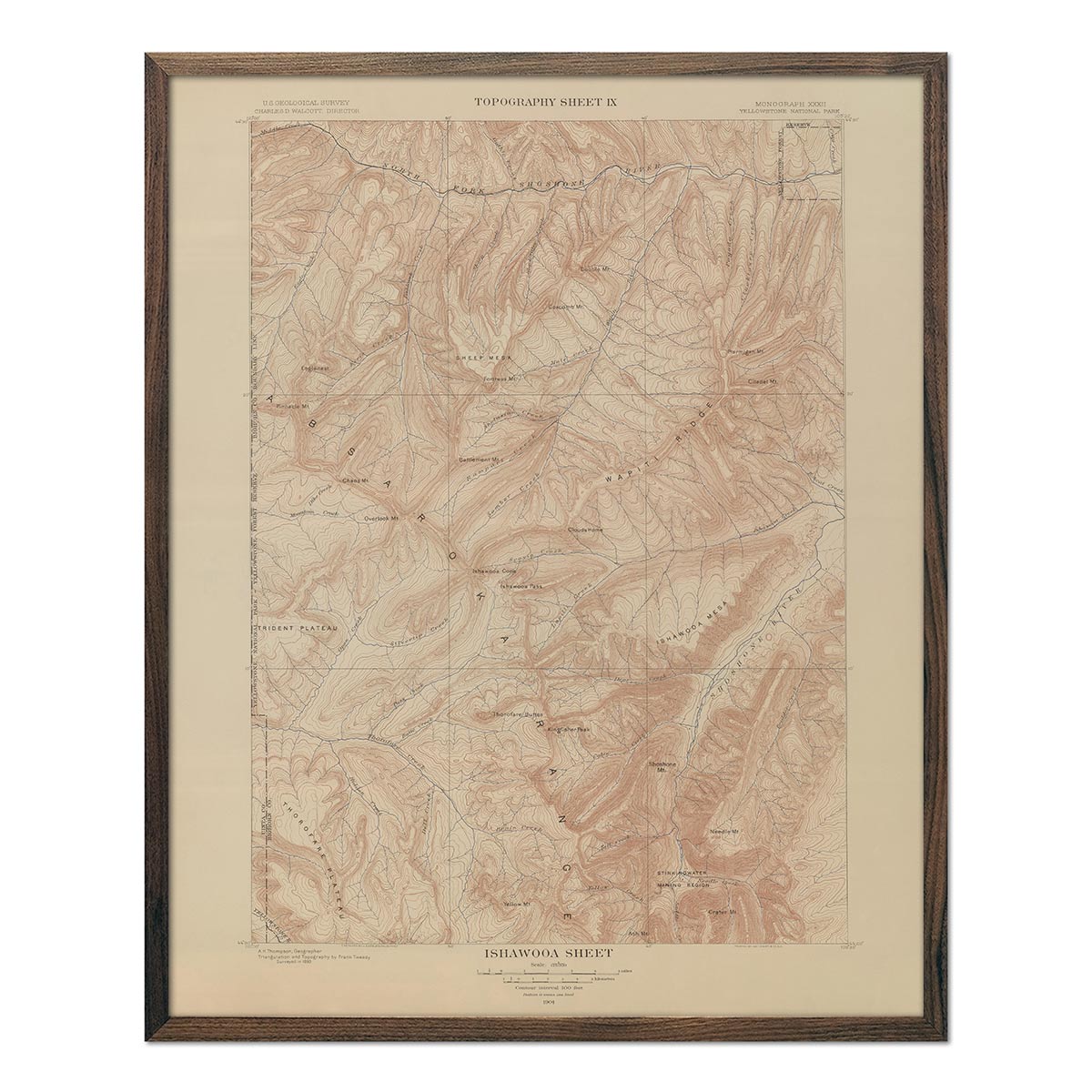 Yellowstone Topographic Map of Ishawooa 1904 Map - Muir Way - Vintage Map