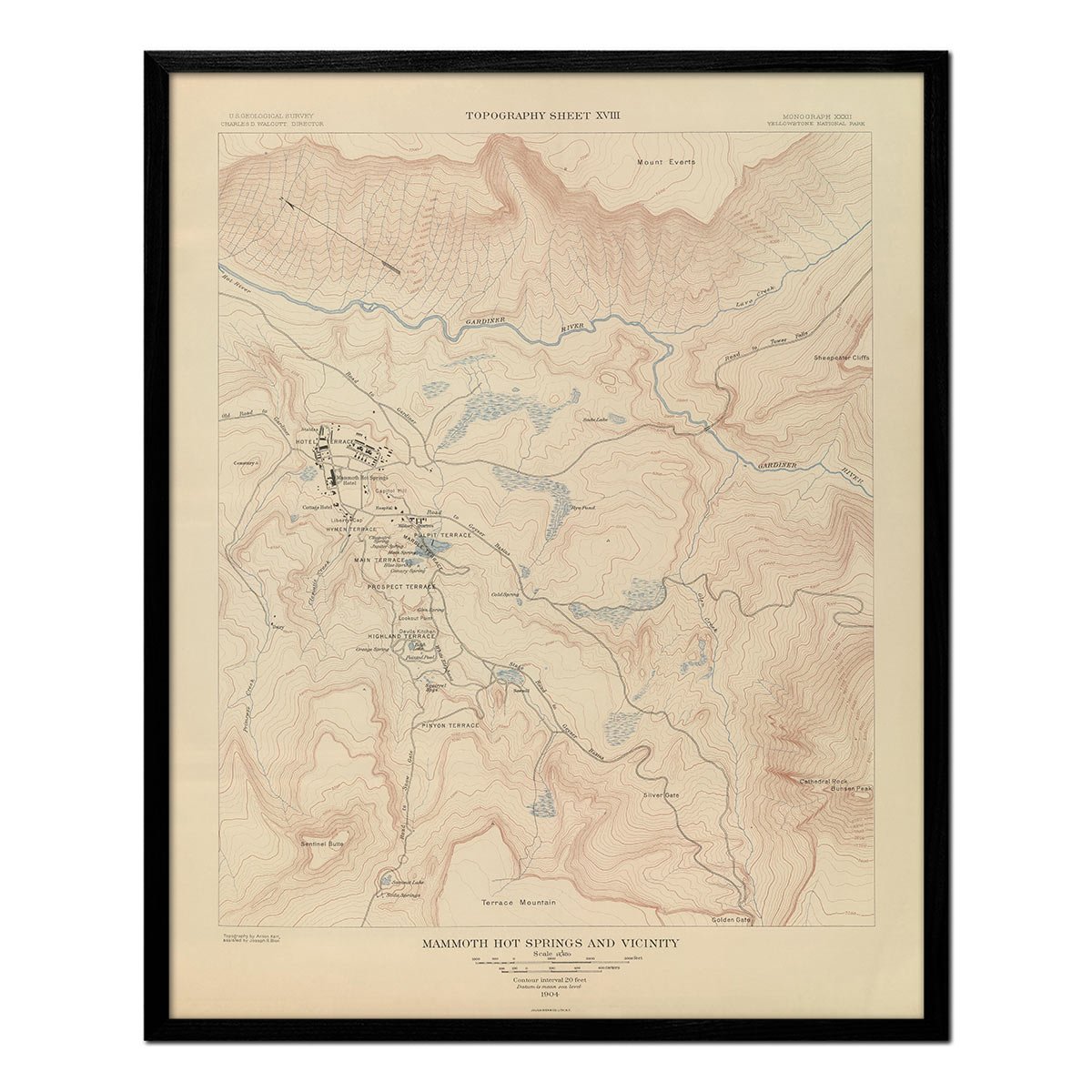 Yellowstone Topographic Map of Mammoth Hot Springs 1904 Map - Muir Way - Vintage Map