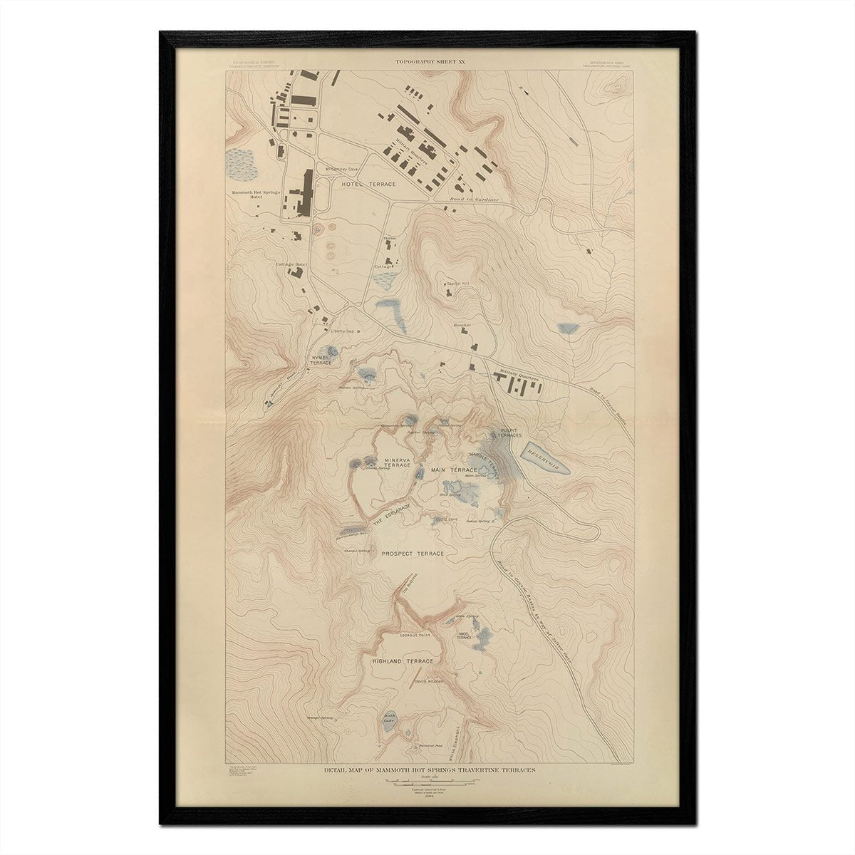 Yellowstone Topographic Map of Mammoth Springs and Travertine Terraces 1904 Map - Muir Way - Vintage Map
