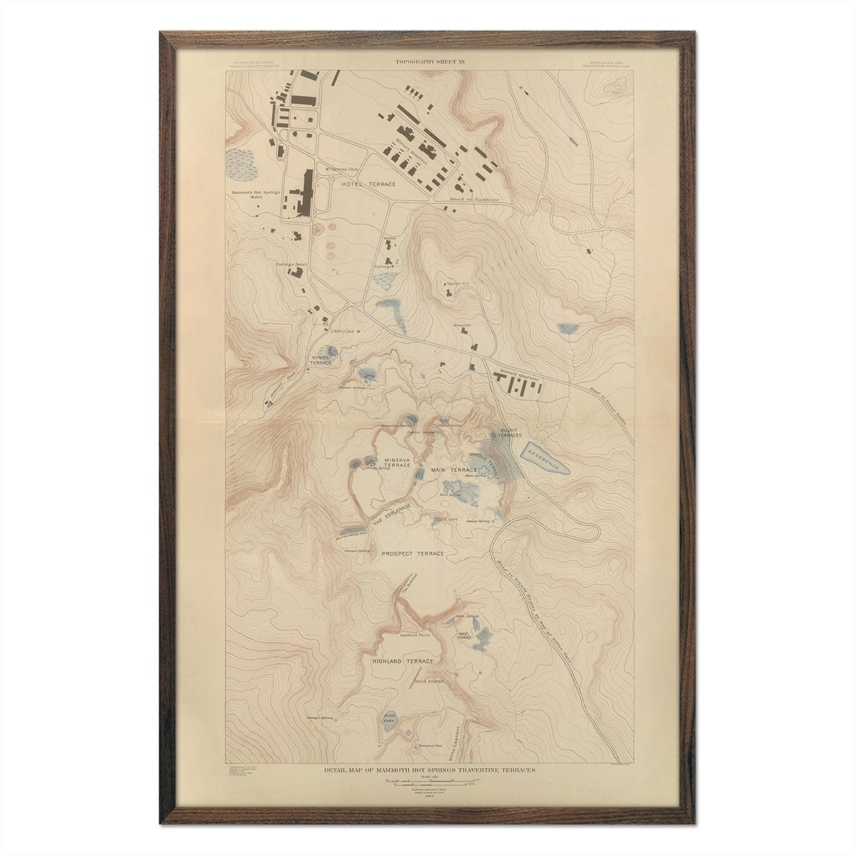 Yellowstone Topographic Map of Mammoth Springs and Travertine Terraces 1904 Map - Muir Way - Vintage Map
