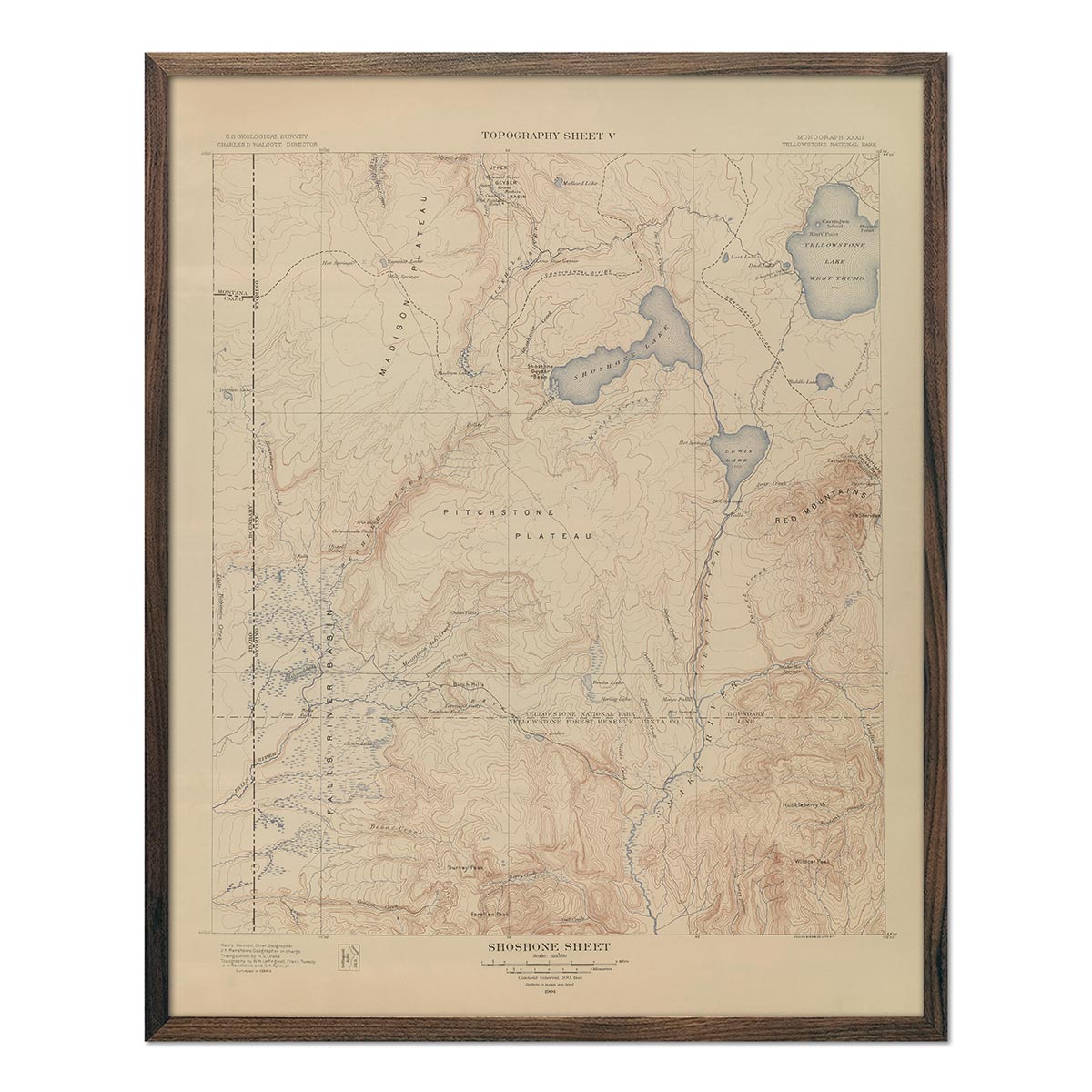 Yellowstone Topographic Map of Shoshone Section 1904 Map - Muir Way - Vintage Map
