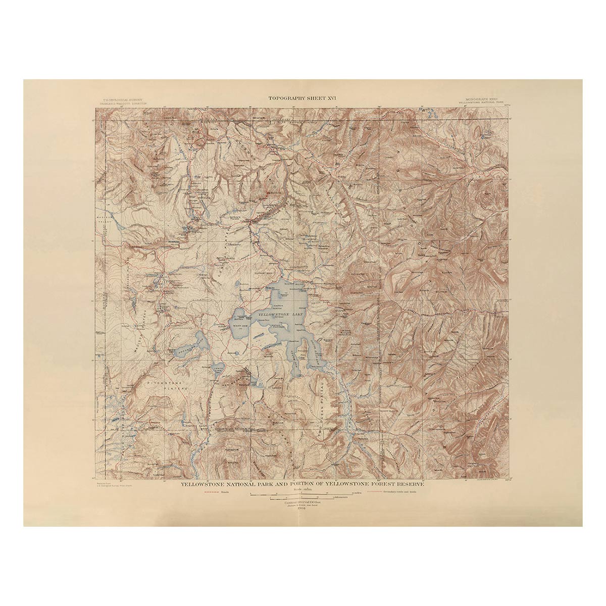 Yellowstone Topographic Map of the National Park and Forest Reserve 1904 Map - Muir Way - Vintage Map