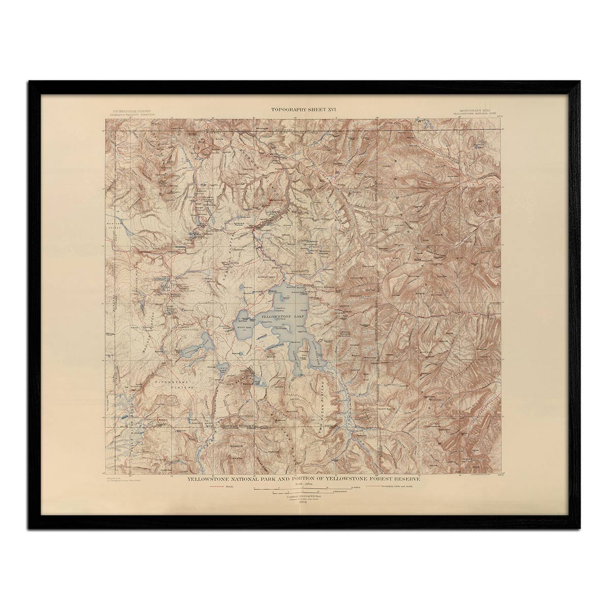 Yellowstone Topographic Map of the National Park and Forest Reserve 1904 Map - Muir Way - Vintage Map