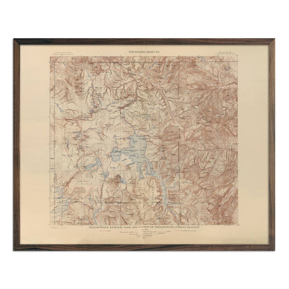 Yellowstone Topographic Map of the National Park and Forest Reserve 1904 Map - Muir Way - Vintage Map