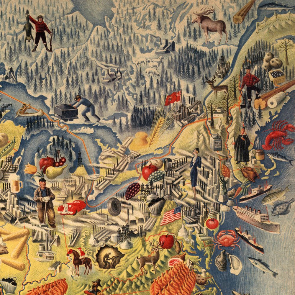 USA Pictorial Map 1942 - Muir Way - Vintage Map