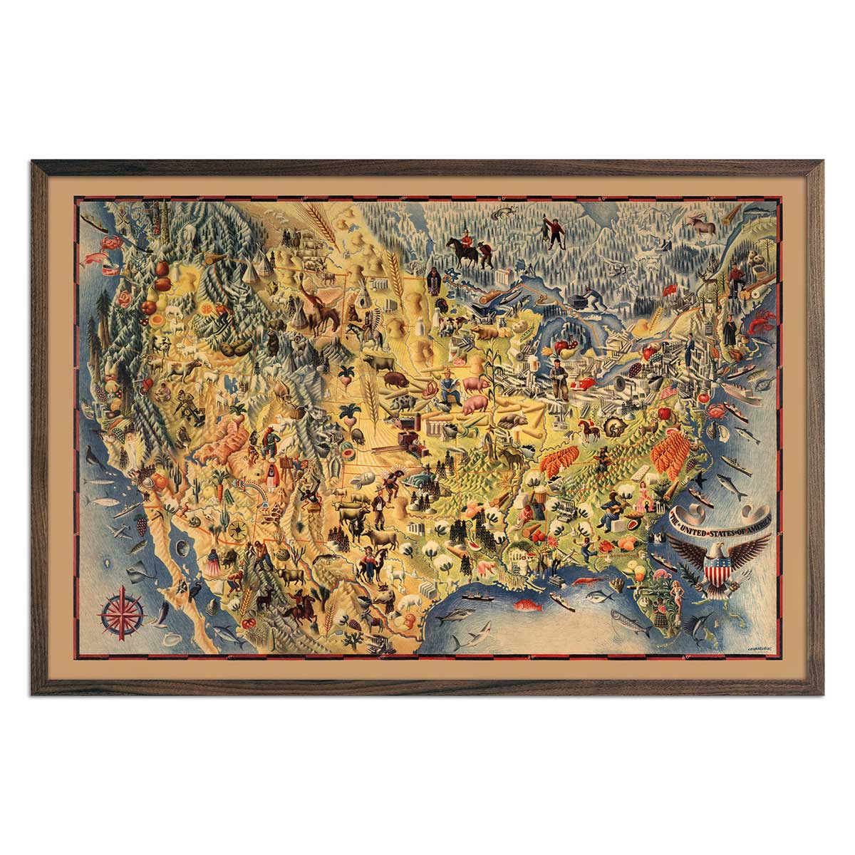 USA Pictorial Map 1942 - Muir Way - Vintage Map