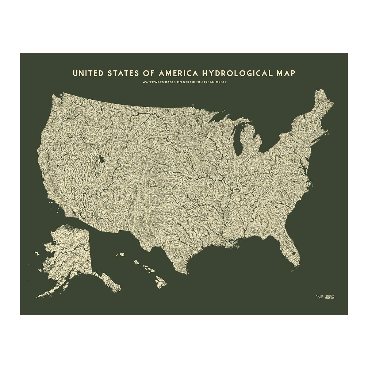 USA Hydrological Map – Canvas Green - Muir Way -