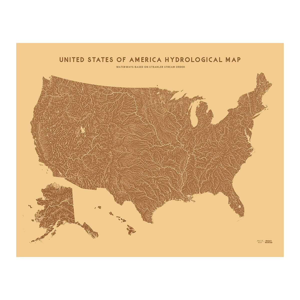 USA Hydrological Map – Desert Tan - Muir Way -