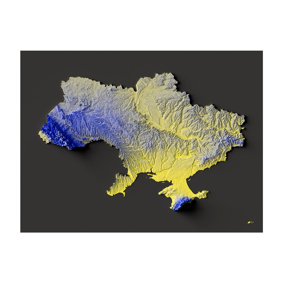 Ukraine Colorized Elevation Map - Muir Way -