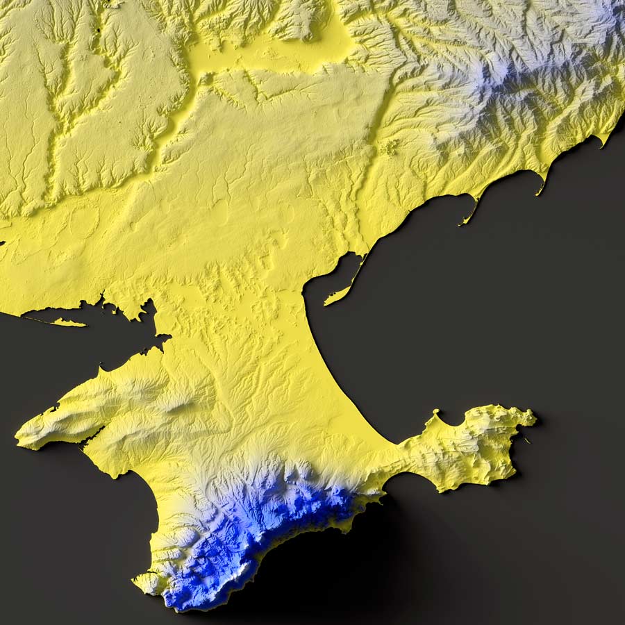 Ukraine Colorized Elevation Map - Muir Way -