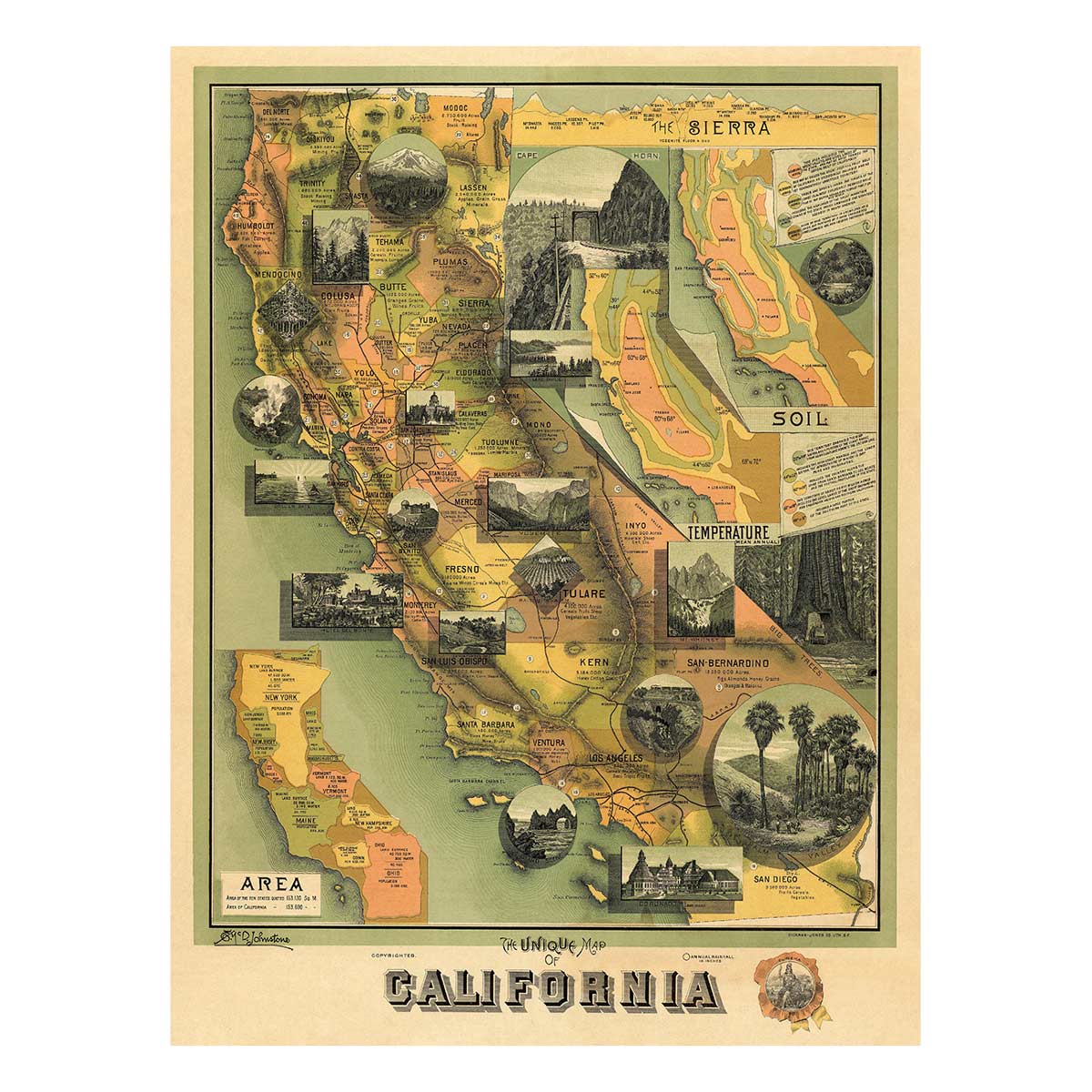 Unique Map of California - Muir Way - Vintage Map