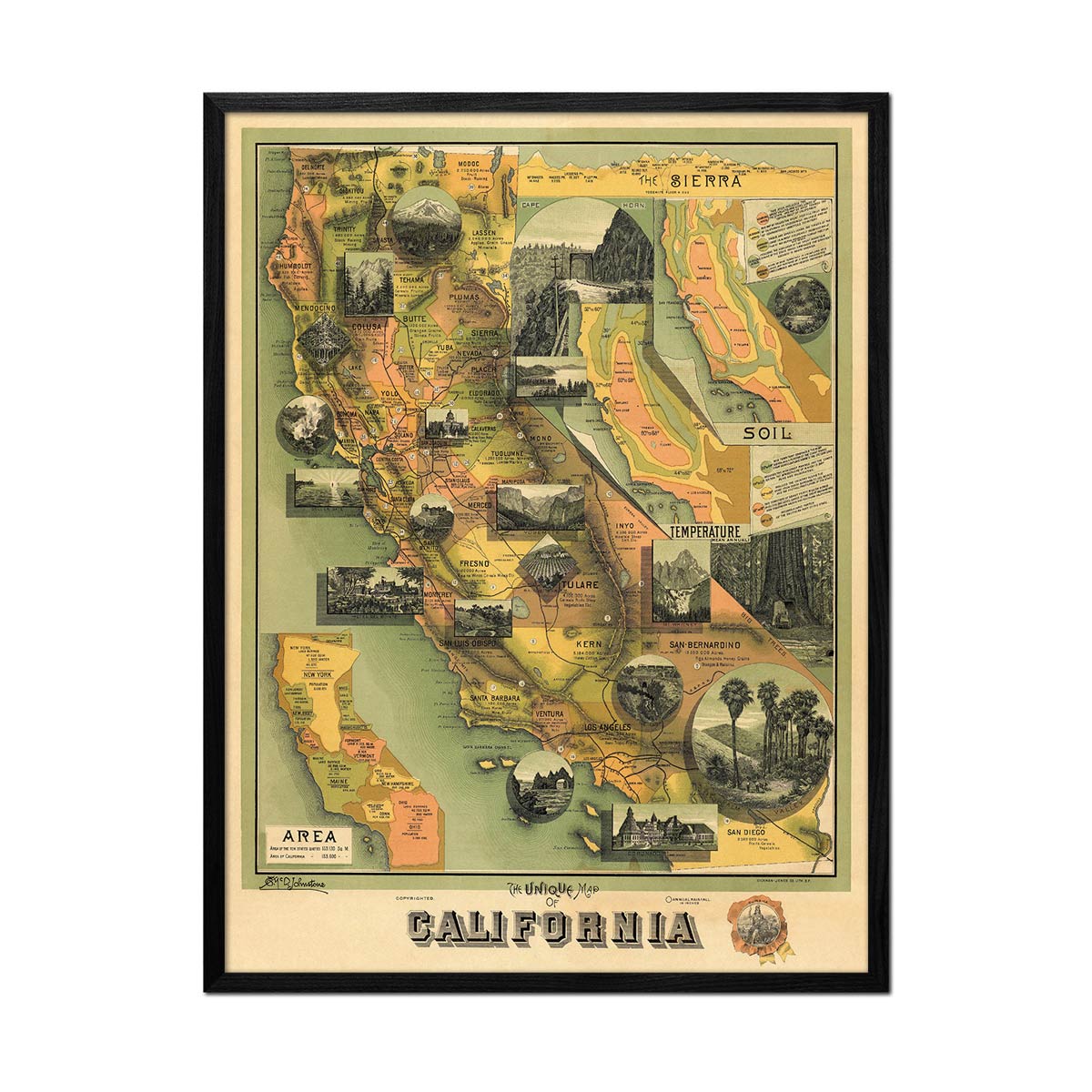 Unique Map of California - Muir Way - Vintage Map