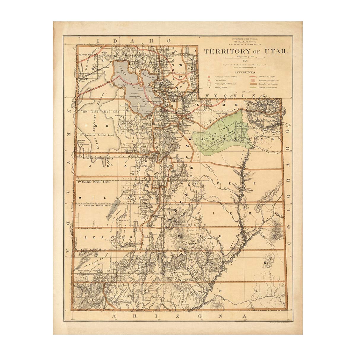 Utah Territory 1876 Map - Muir Way - Vintage Map