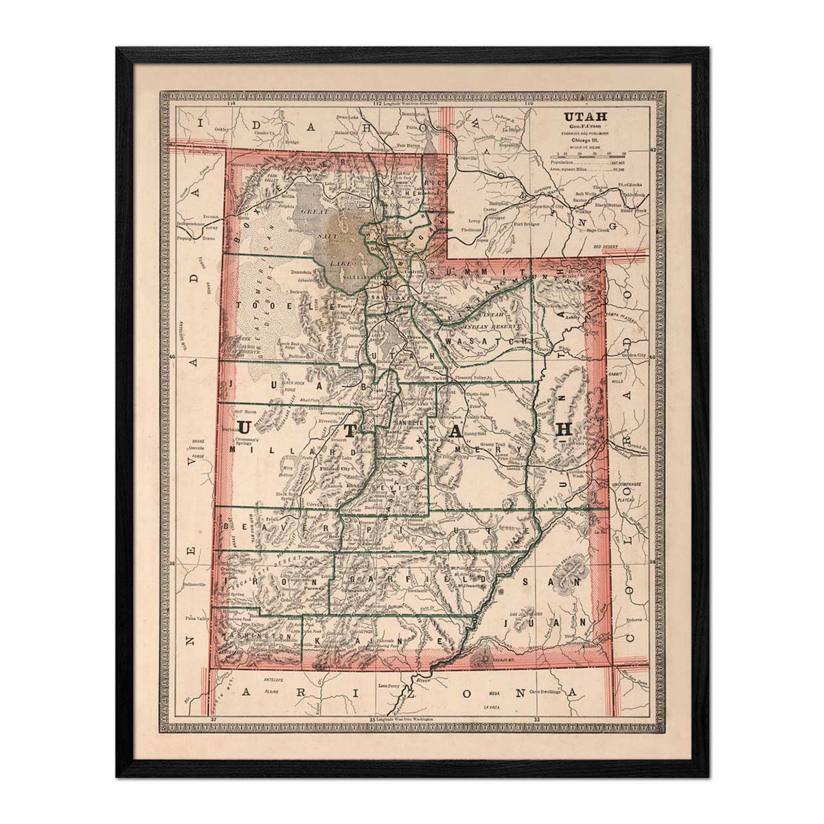 Utah 1883 Map - Muir Way - Vintage Map