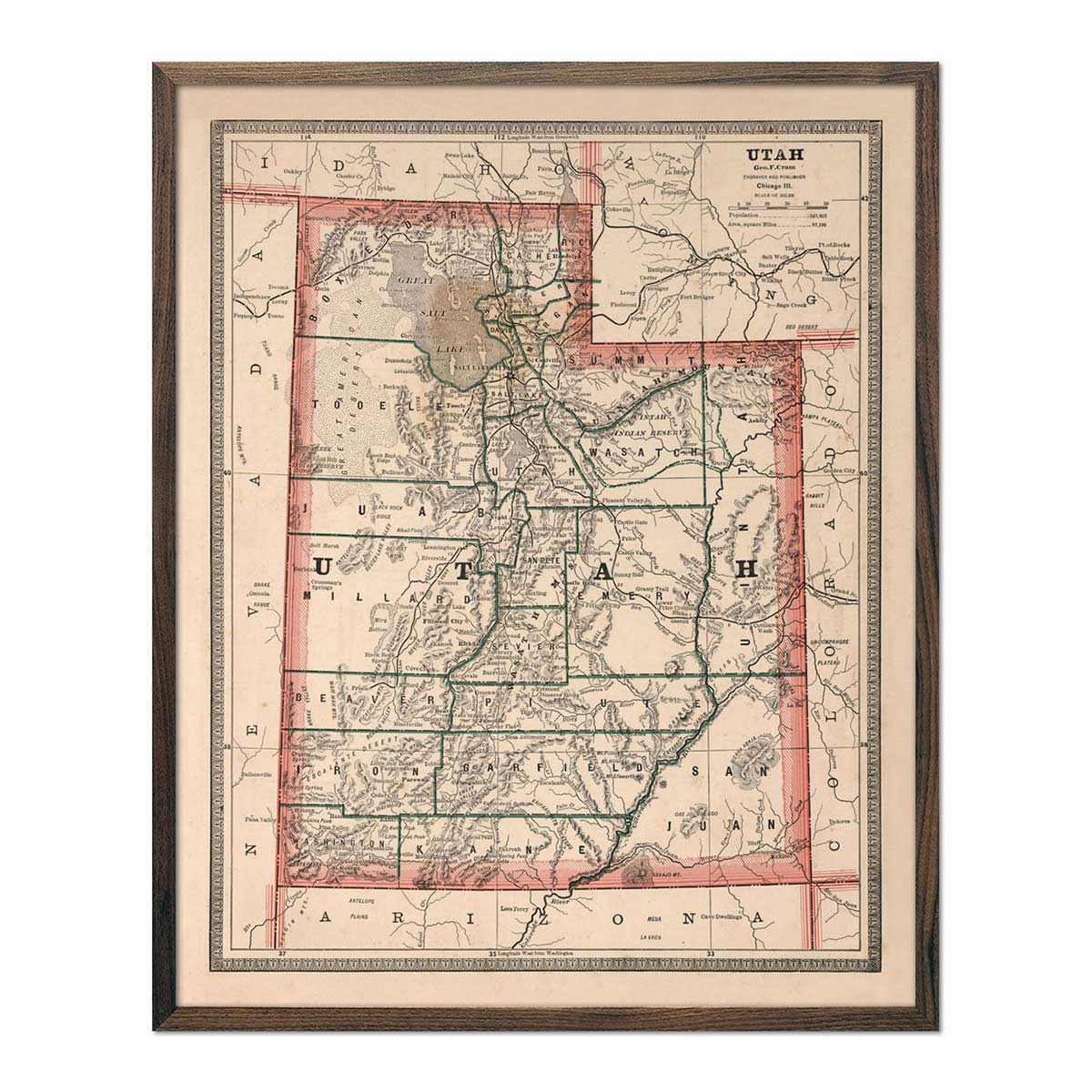 Utah 1883 Map - Muir Way - Vintage Map