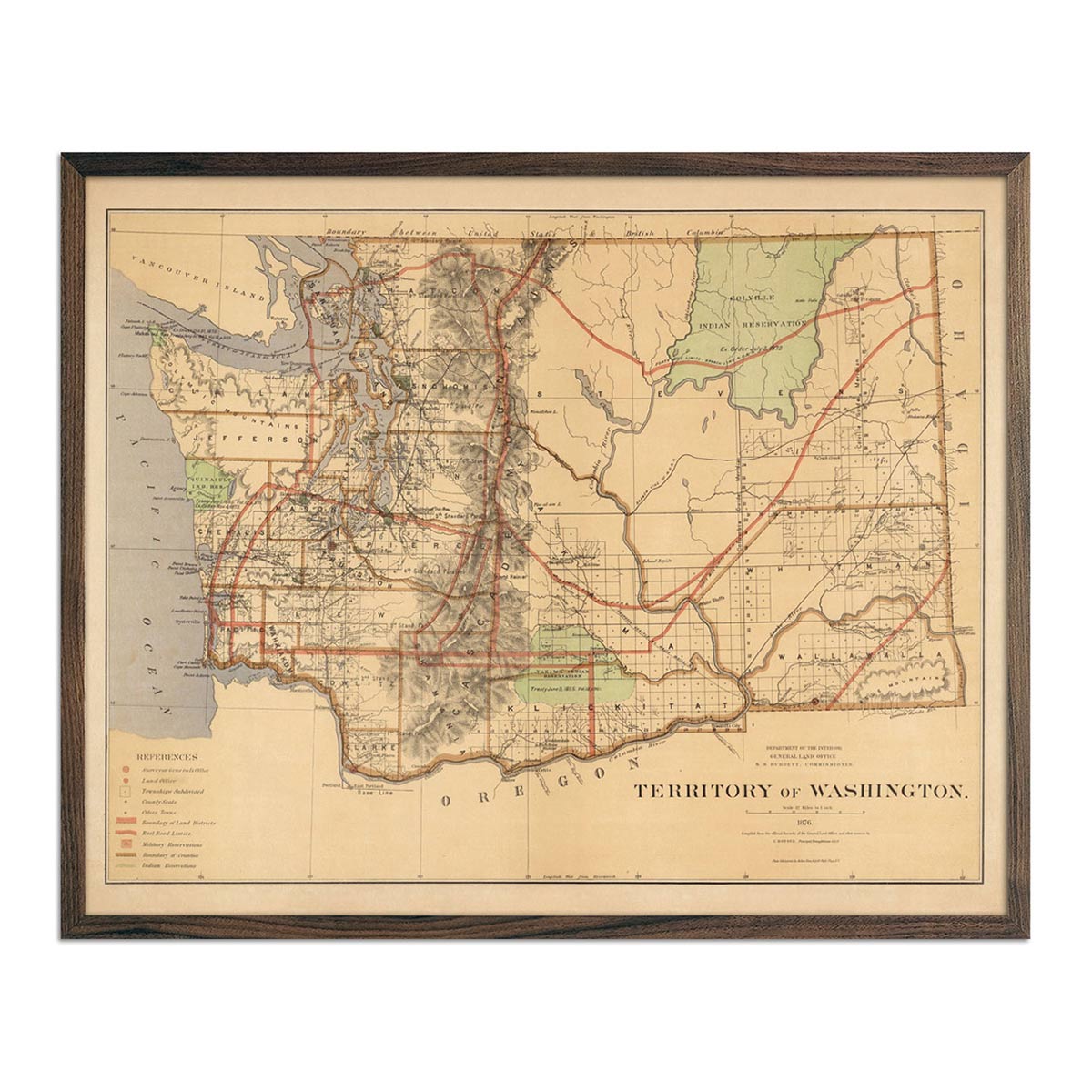 Washington Territory 1876 Map - Muir Way - Vintage Map