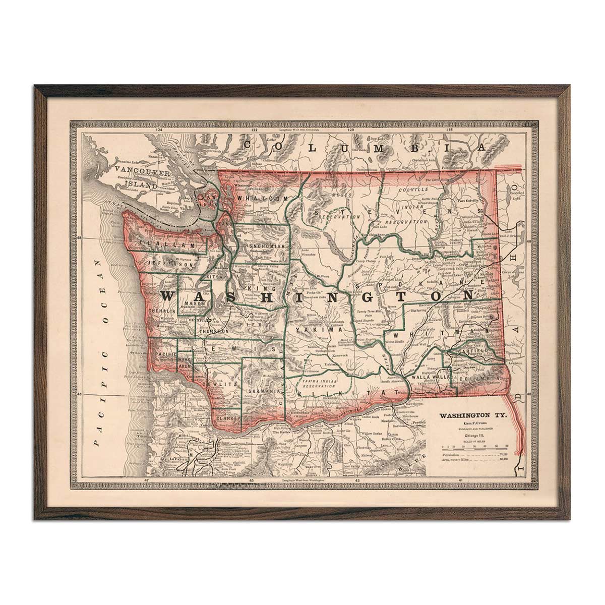 Washington 1883 Map - Muir Way - Vintage Map