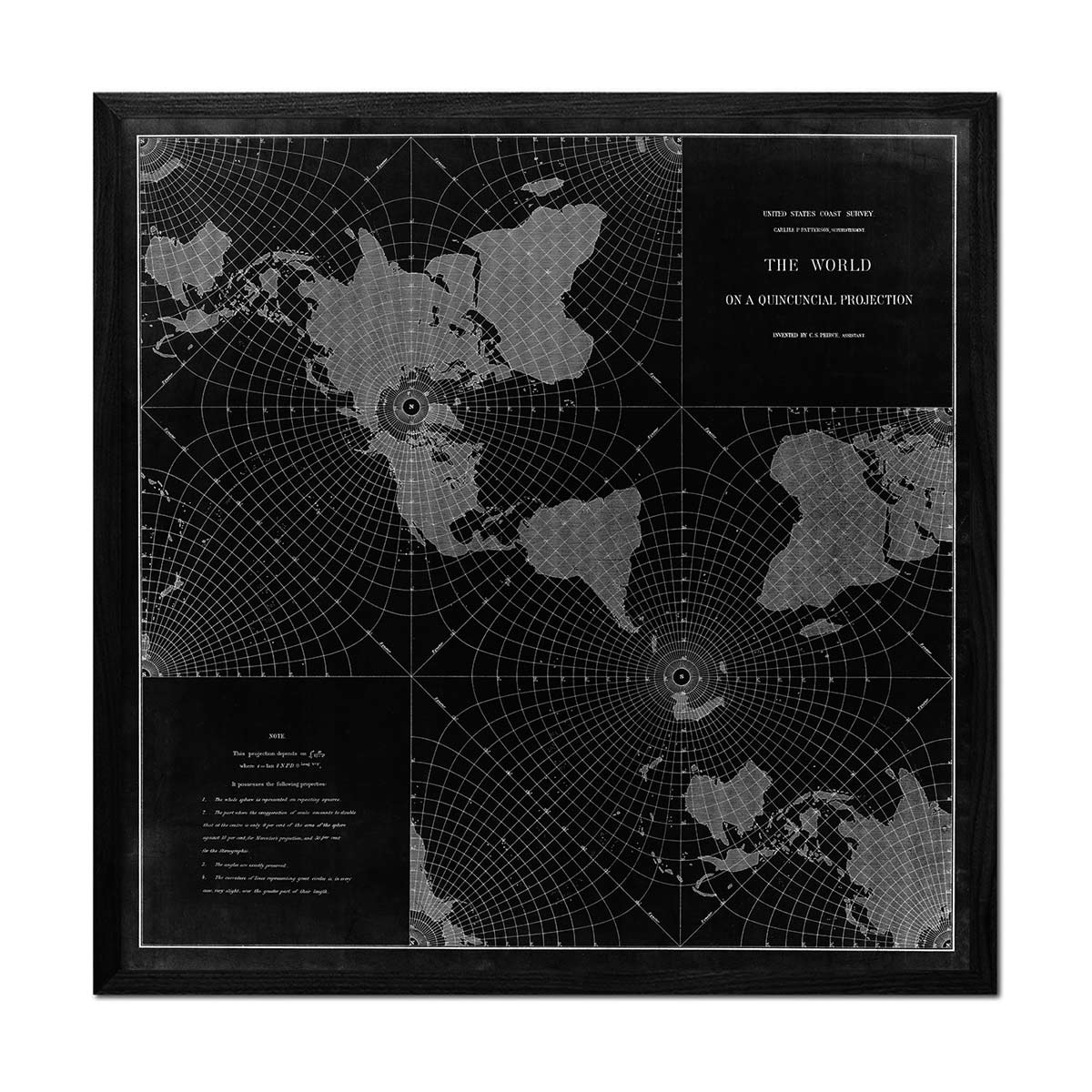 The World on a Quincuncial Projection Black - Muir Way - Vintage Map