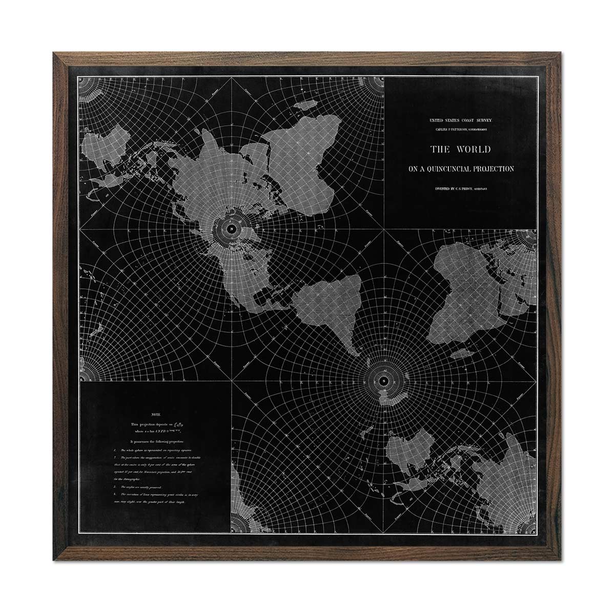 The World on a Quincuncial Projection Black - Muir Way - Vintage Map