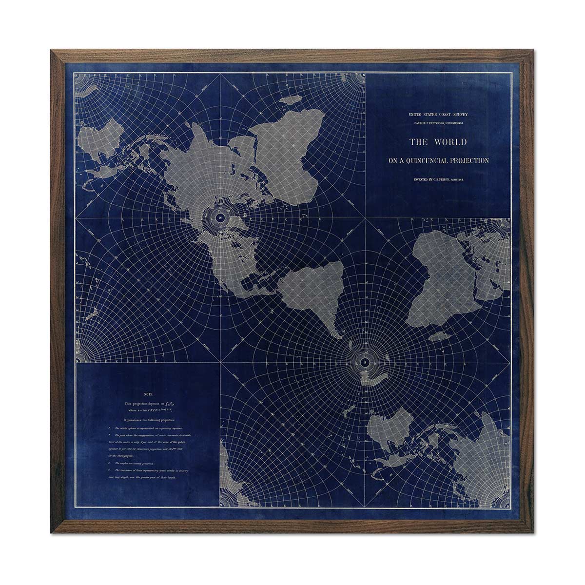 The World on a Quincuncial Projection Blue - Muir Way - Vintage Map