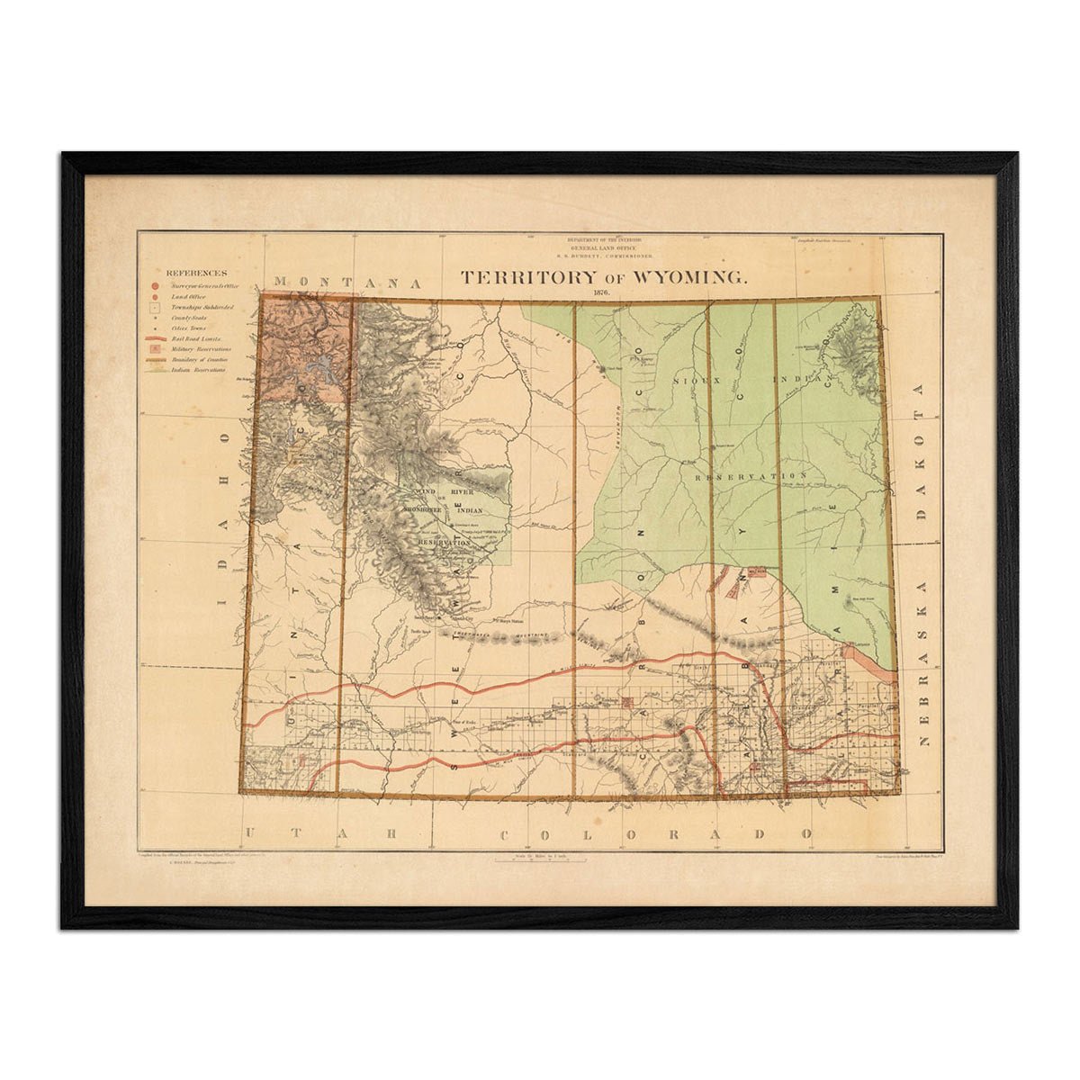 Wyoming Territory 1876 Map - Muir Way - Vintage Map