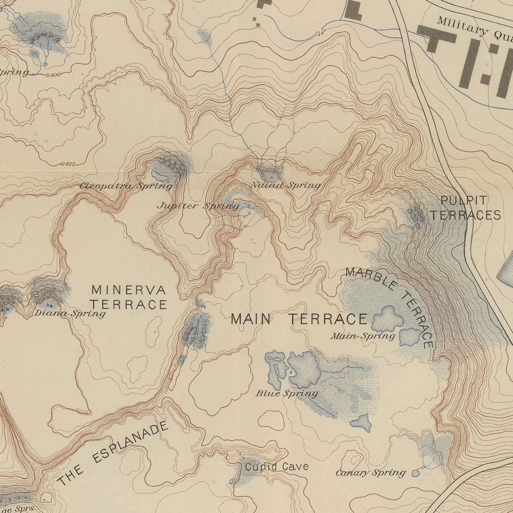 Yellowstone Topographic Map of Mammoth Springs and Travertine Terraces 1904 Map - Muir Way - Vintage Map