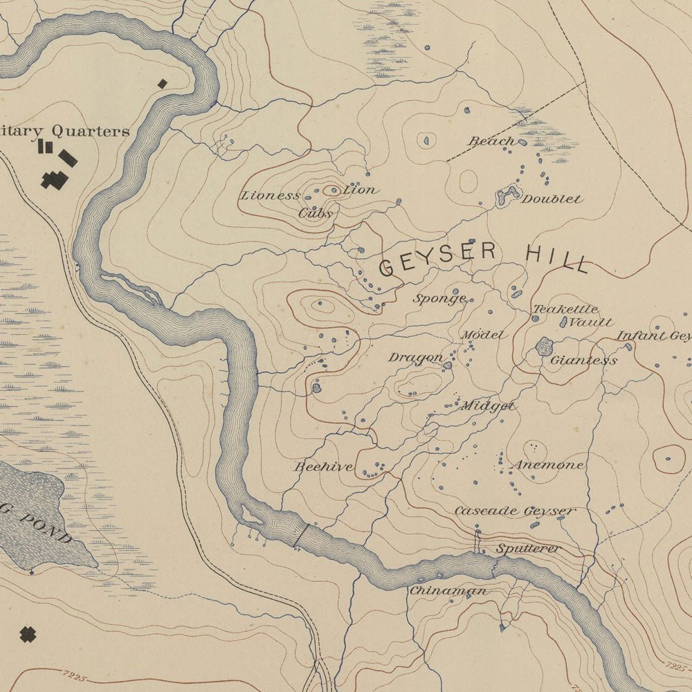 Yellowstone Topographic Map of Central Upper Geyser Basin 1904 Map - Muir Way - Vintage Map