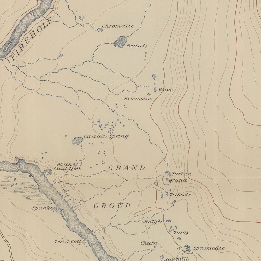 Yellowstone Topographic Map of Central Upper Geyser Basin 1904 Map - Muir Way - Vintage Map