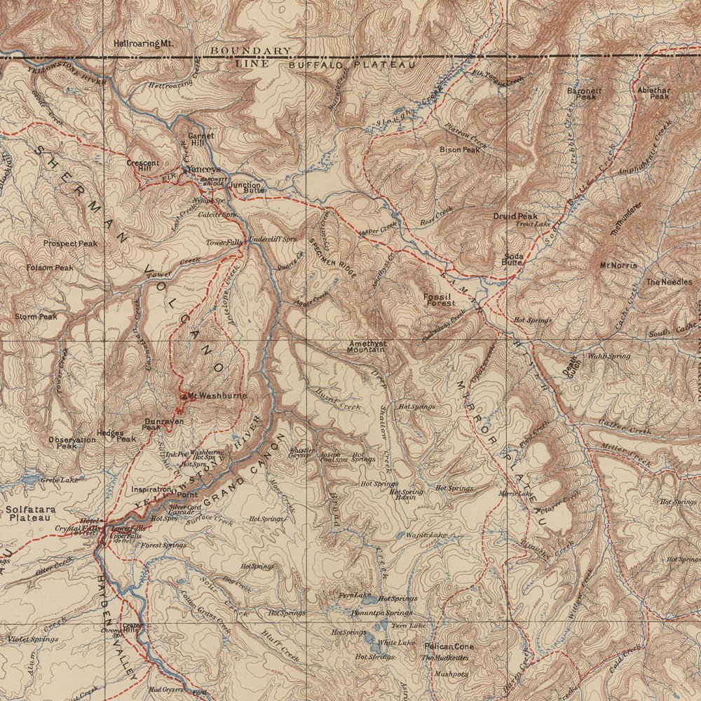 Yellowstone Topographic Map of the National Park and Forest Reserve 1904 Map - Muir Way - Vintage Map
