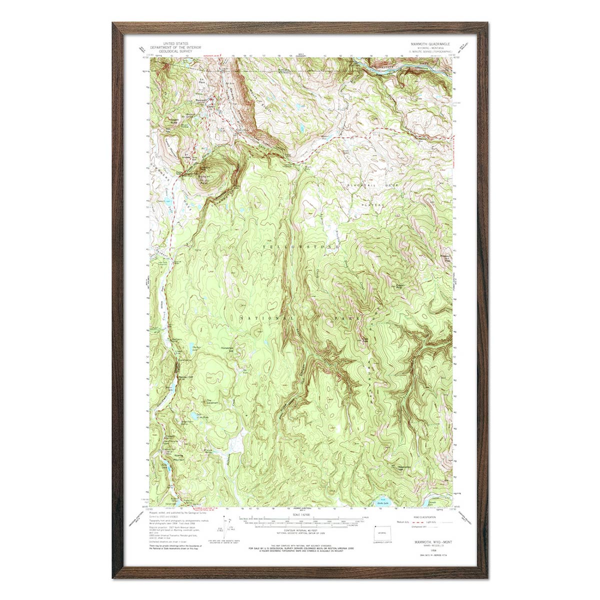Yellowstone National Park 1958 USGS Map - Muir Way - Vintage Map