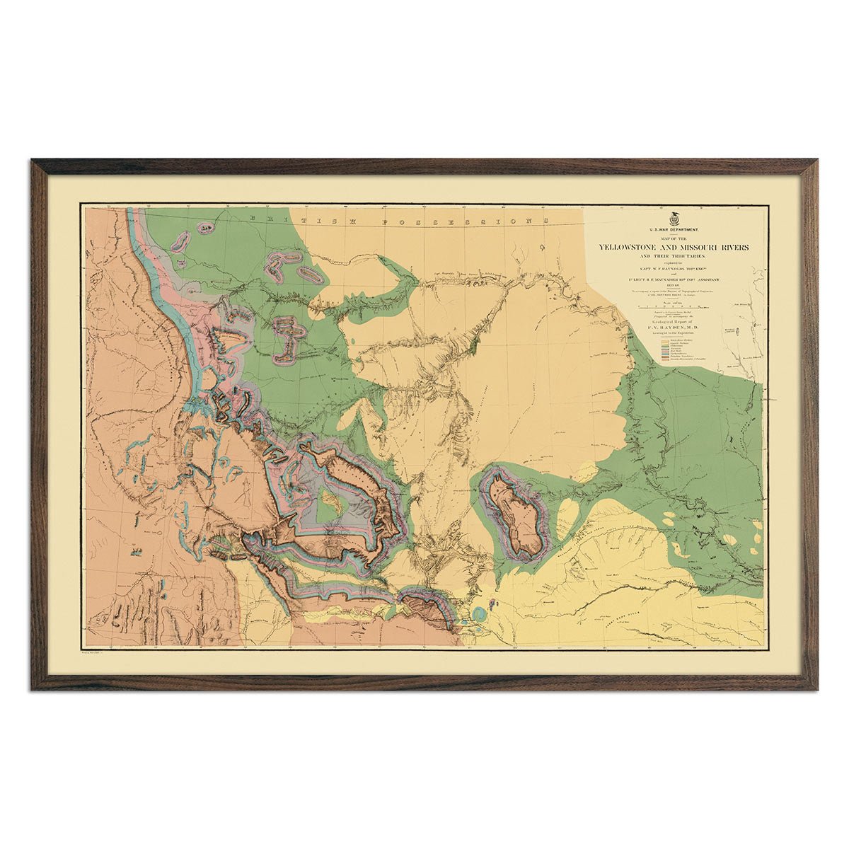 Yellowstone and Missouri Rivers Map 1869 - Muir Way - Vintage Map