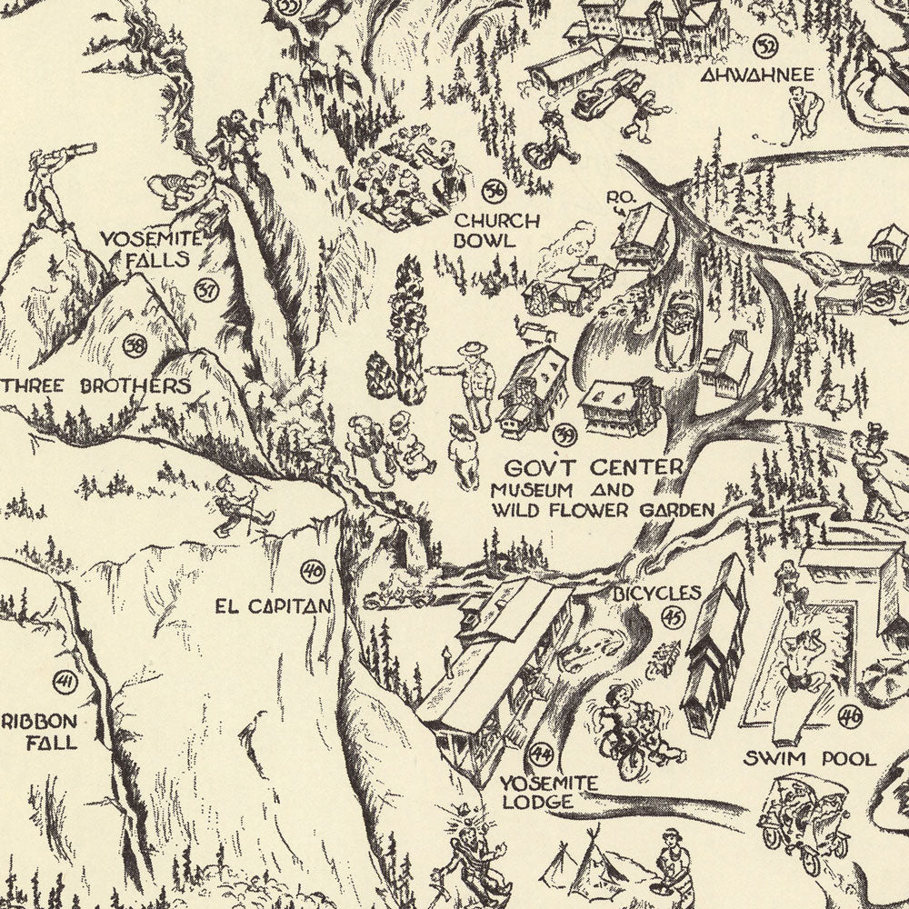 Yosemite Valley Whimsical 1946 Map - Muir Way - Vintage Map