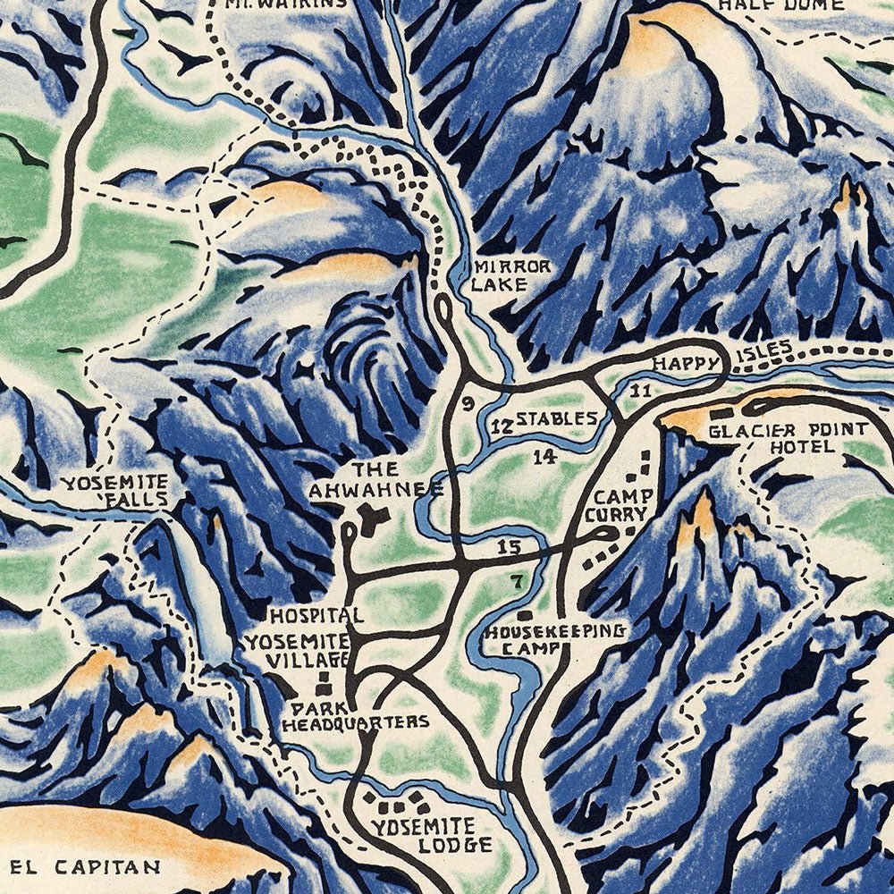 Yosemite National Park 1955 Map - Muir Way - Vintage Map
