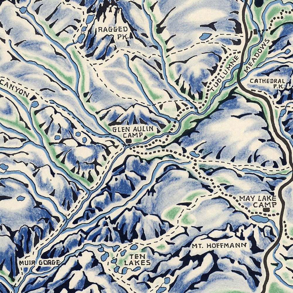 Yosemite National Park 1955 Map - Muir Way - Vintage Map