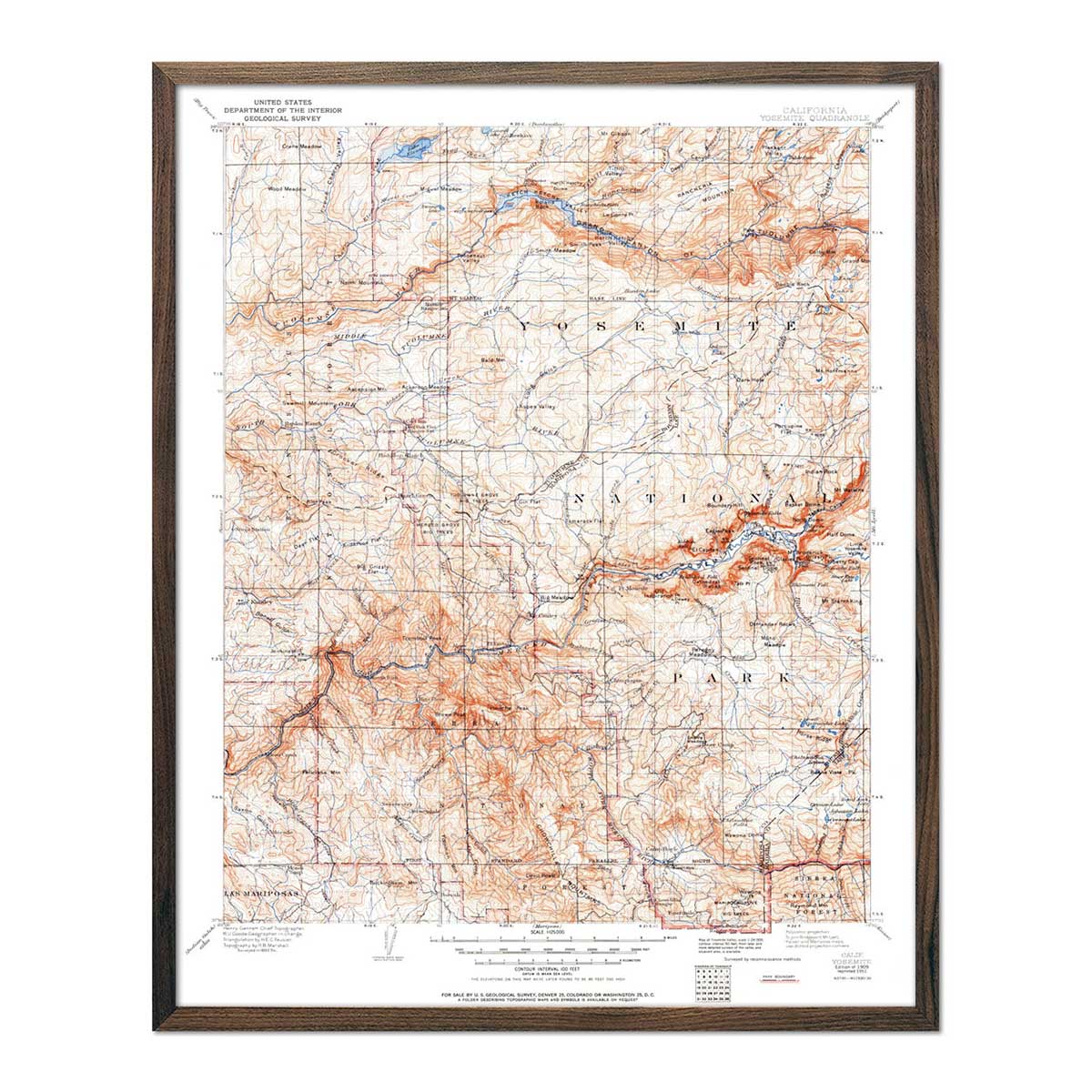 Yosemite National Park 1951 USGS Map - Muir Way - Vintage Map